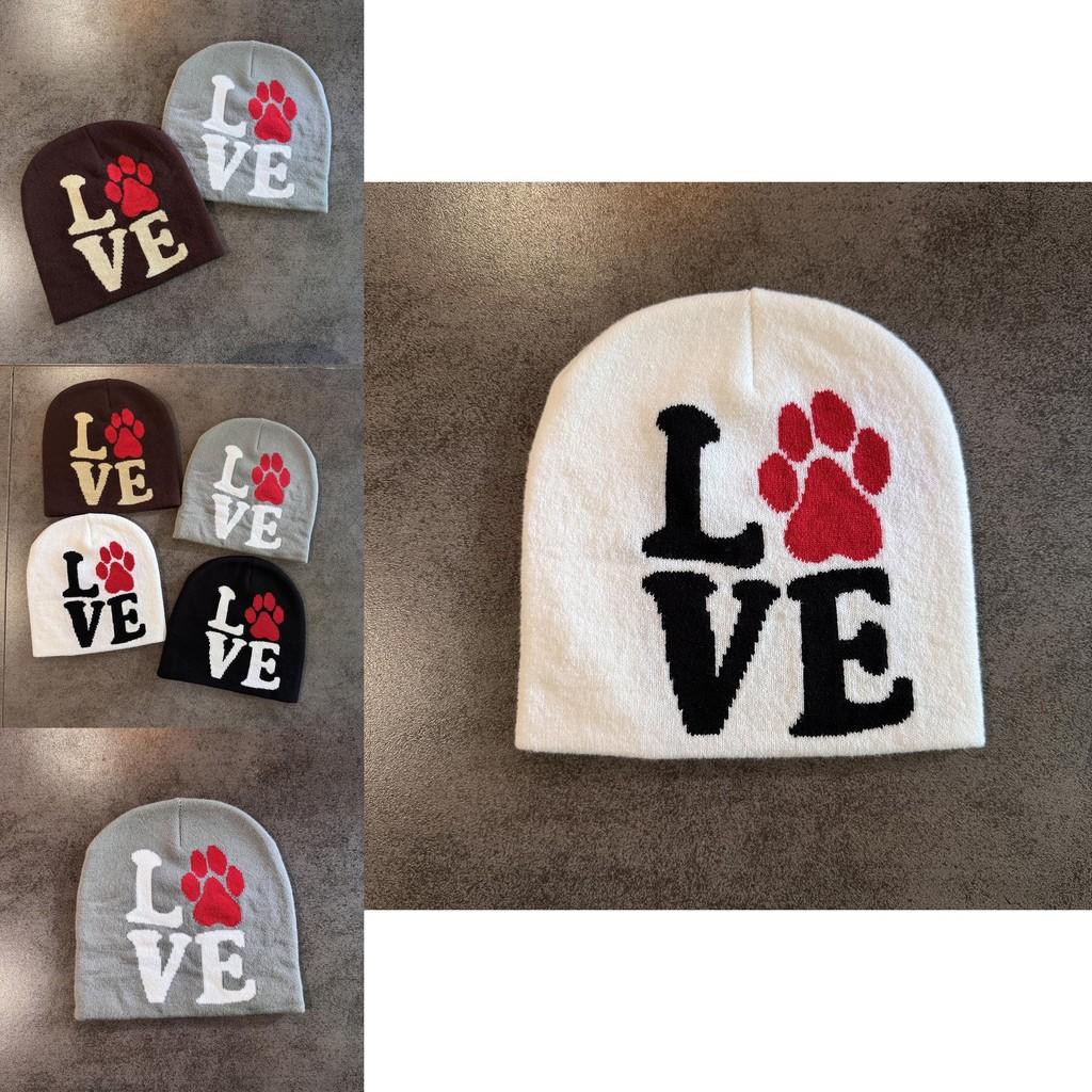 Letter Dog Paw Pattern Neutral Casual Warm Knitted Hat For Casual Wear