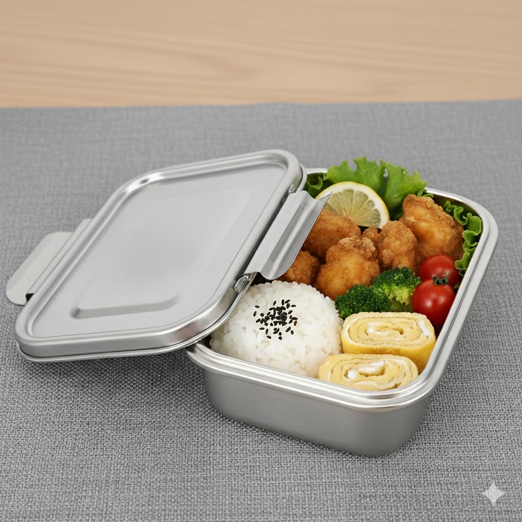 Stylish stainless steel lunch boxes for men and microwave and dishwasher easy to and set of 2 women, 600ml, safe, airtight, clean, portable, silver,