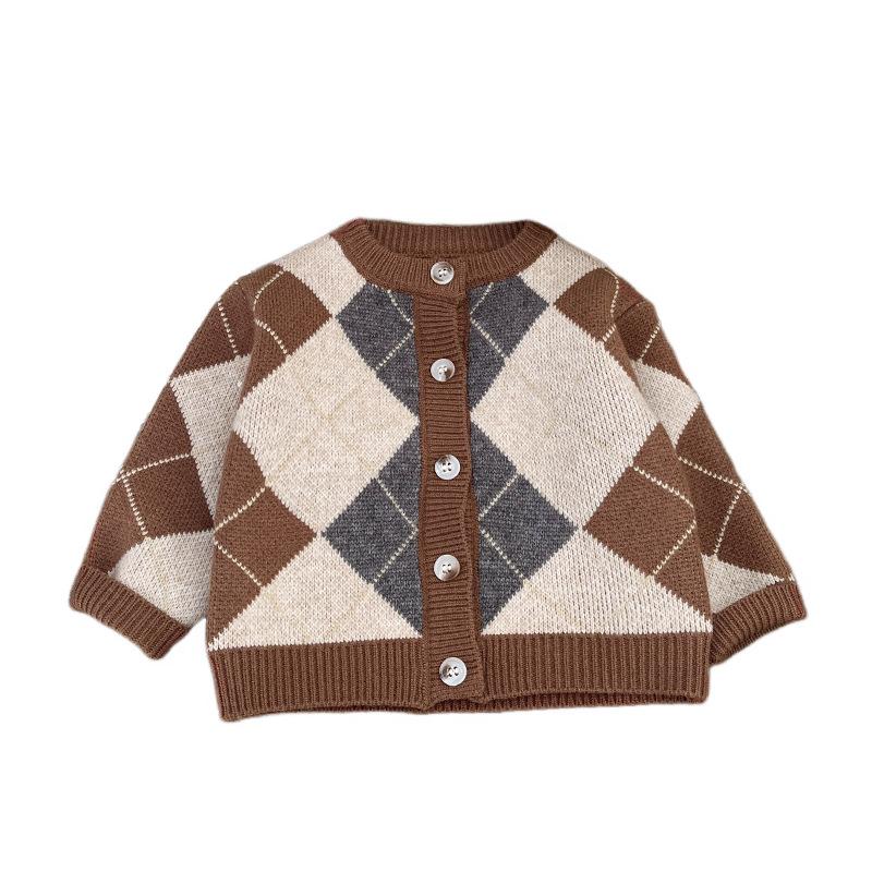 Early Spring Boys Retro Sweater Spring And Autumn New Baby Contrasting Color Fashion Knitted Cardigan Sweater