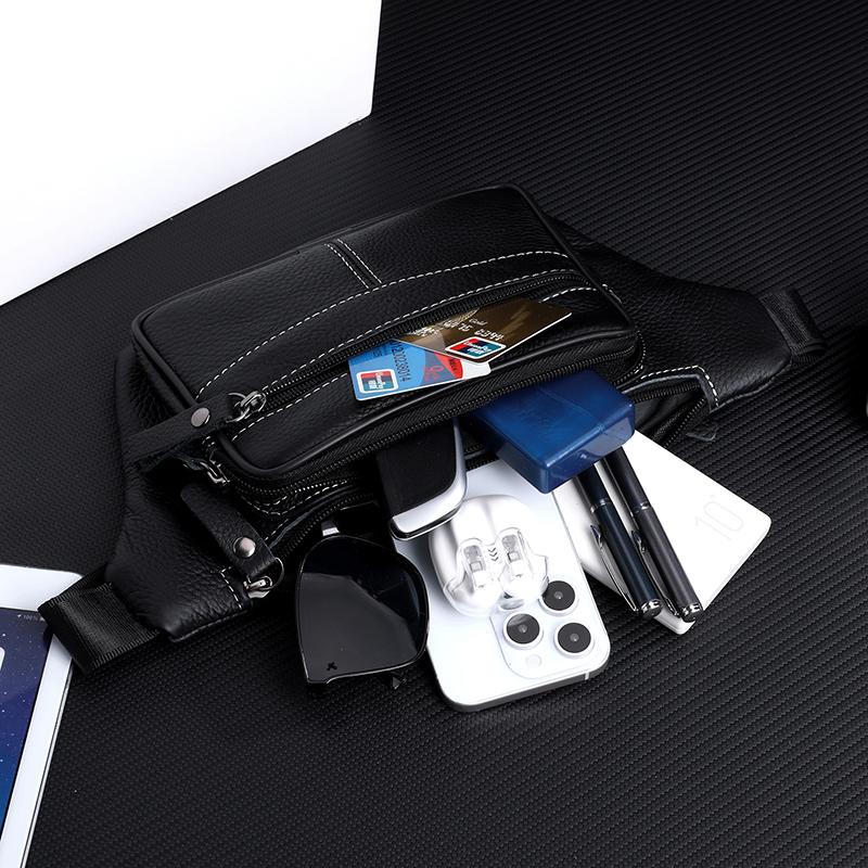 PU Waist Bag Men's Mobile Phone Bag Outdoor Sports Cycling Chest Bag