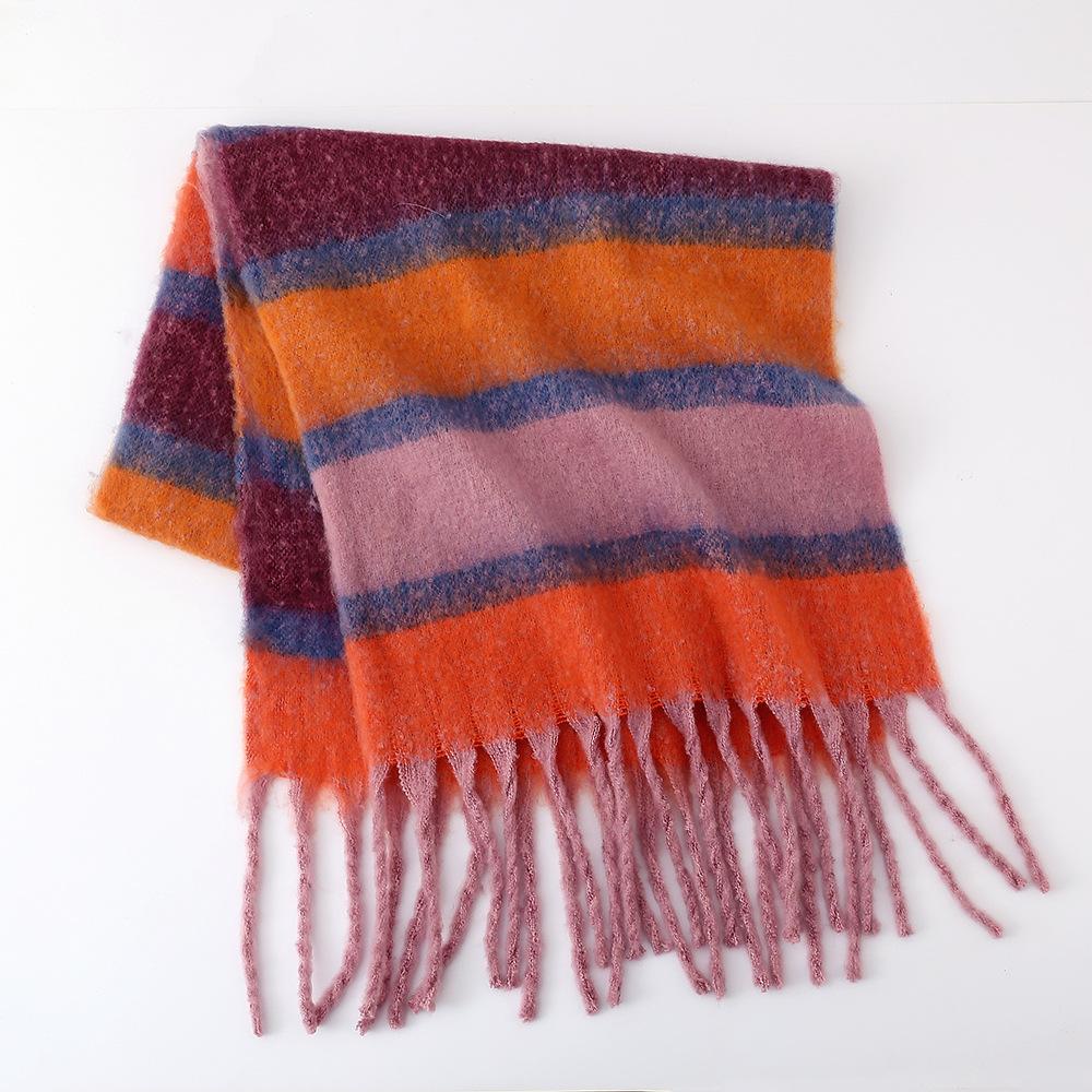 Striped Scarf Women's Autumn and Winter High-end Sense Mohair Color Warm Versatile Shawl Atmosphere Scarf Tide