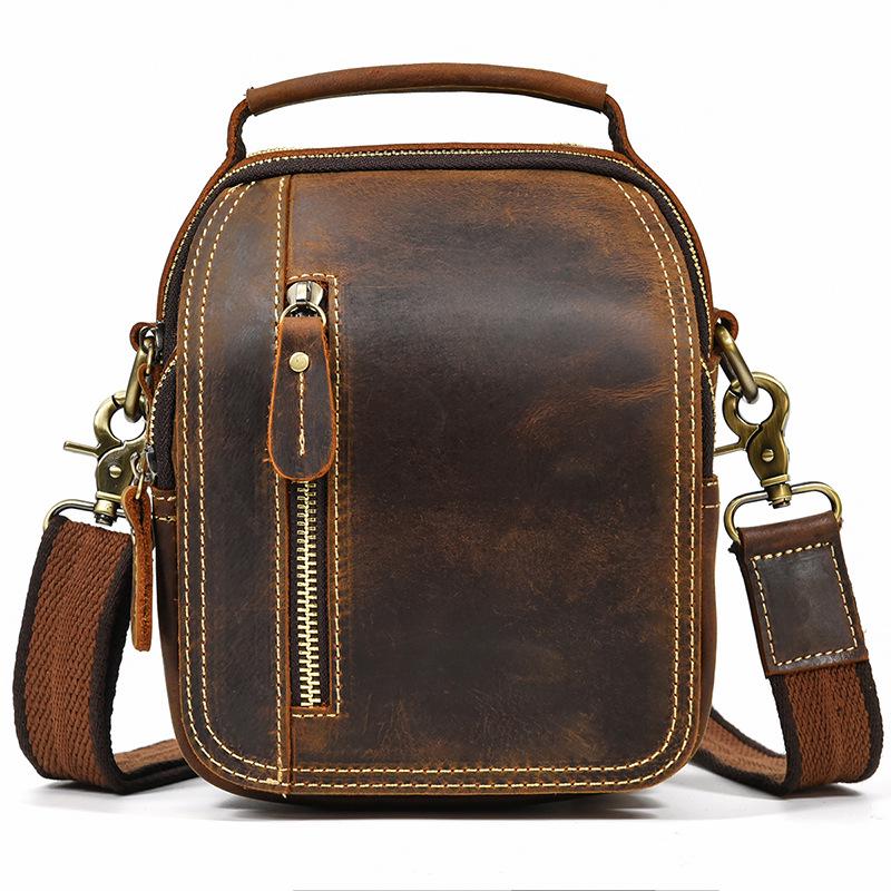 Men's Genuine Crazy Horse Leather Waist Bag - First Layer Cowhide Belt Hanging Mobile Phone Bag