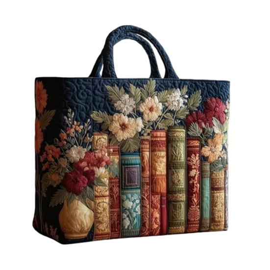 Gesteppte Tragetasche Retro-Print Stoff Pendler-Tote Vintage Leicht Faltbare Handtasche für Damen Tägliche Nutzung Reise Einkaufen