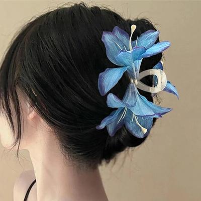Fashion Purple Lily Flower Hair Clip For Women Fairy Girls Elegant Daisy Flower Hair Claw Clips Shark Hair Clip Hair Accessories