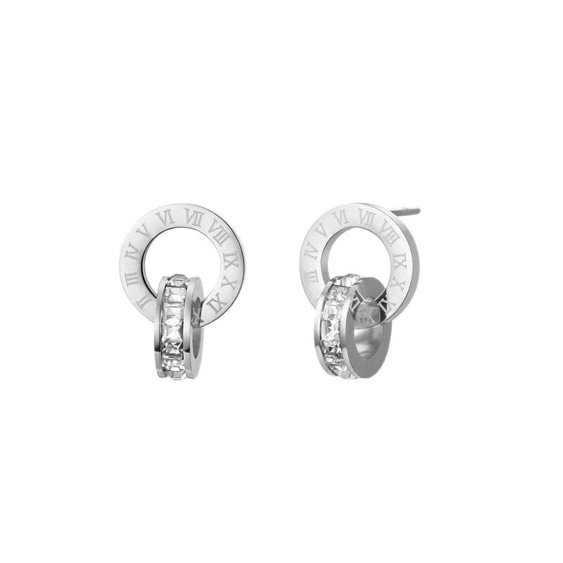 Luxury Rhinestone Roman Circle Stud Earrings: European-American Fashion, Versatile High-End Titanium Steel