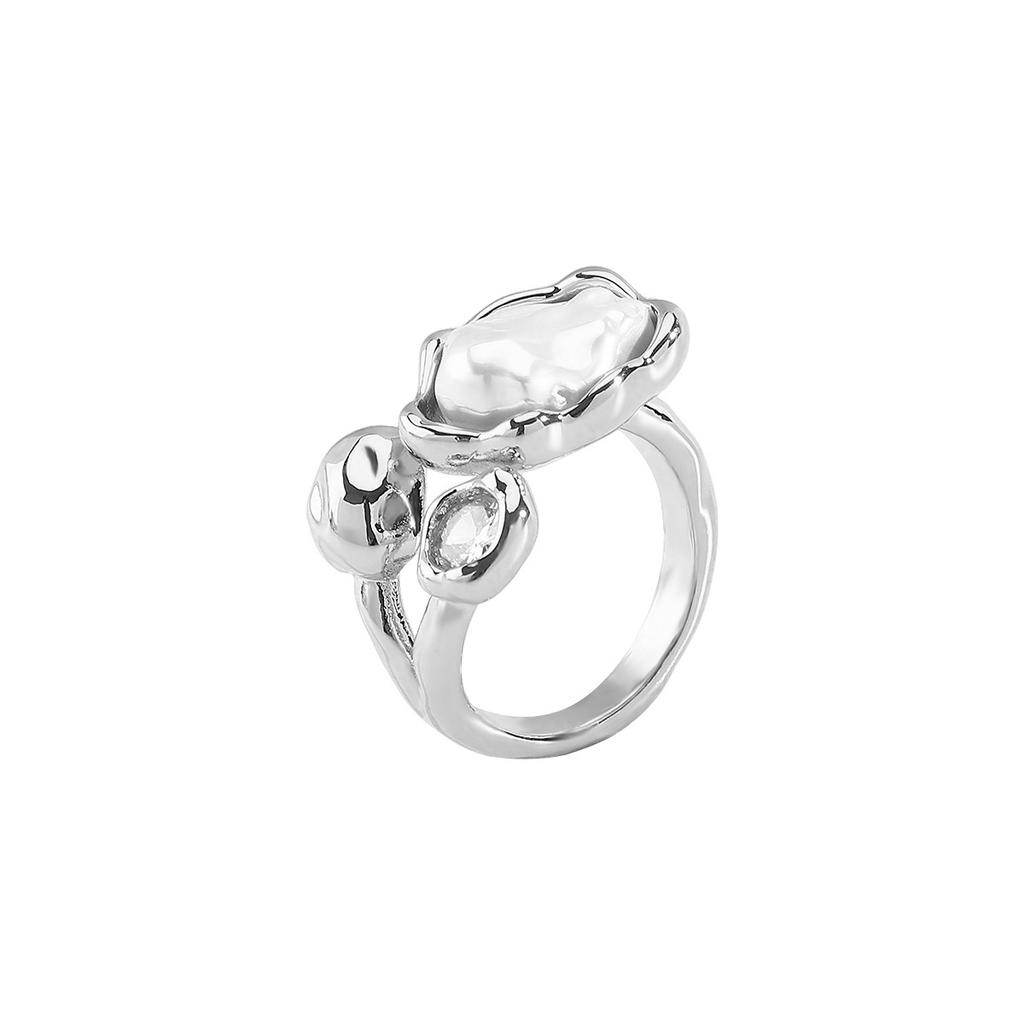 Inele Vintage cu Perle Baroce Inele Deschise pentru Femei 2025 Modă Metal Geometric Neregulat Inel cu Perle cu Zircon Bijuterii de Nuntă