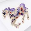 Trendy Enamel Horse Shaped Brooch Rhinestones Embellished Decorative Jewelry for Dresses Jackets Bags
