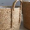 Natural Fiber Plant Containers Woven Seagrass Pot with Handle, Built-in Plastic Film Lining Eco-friendly Home Organizers Storage Basket, Rattan Flower