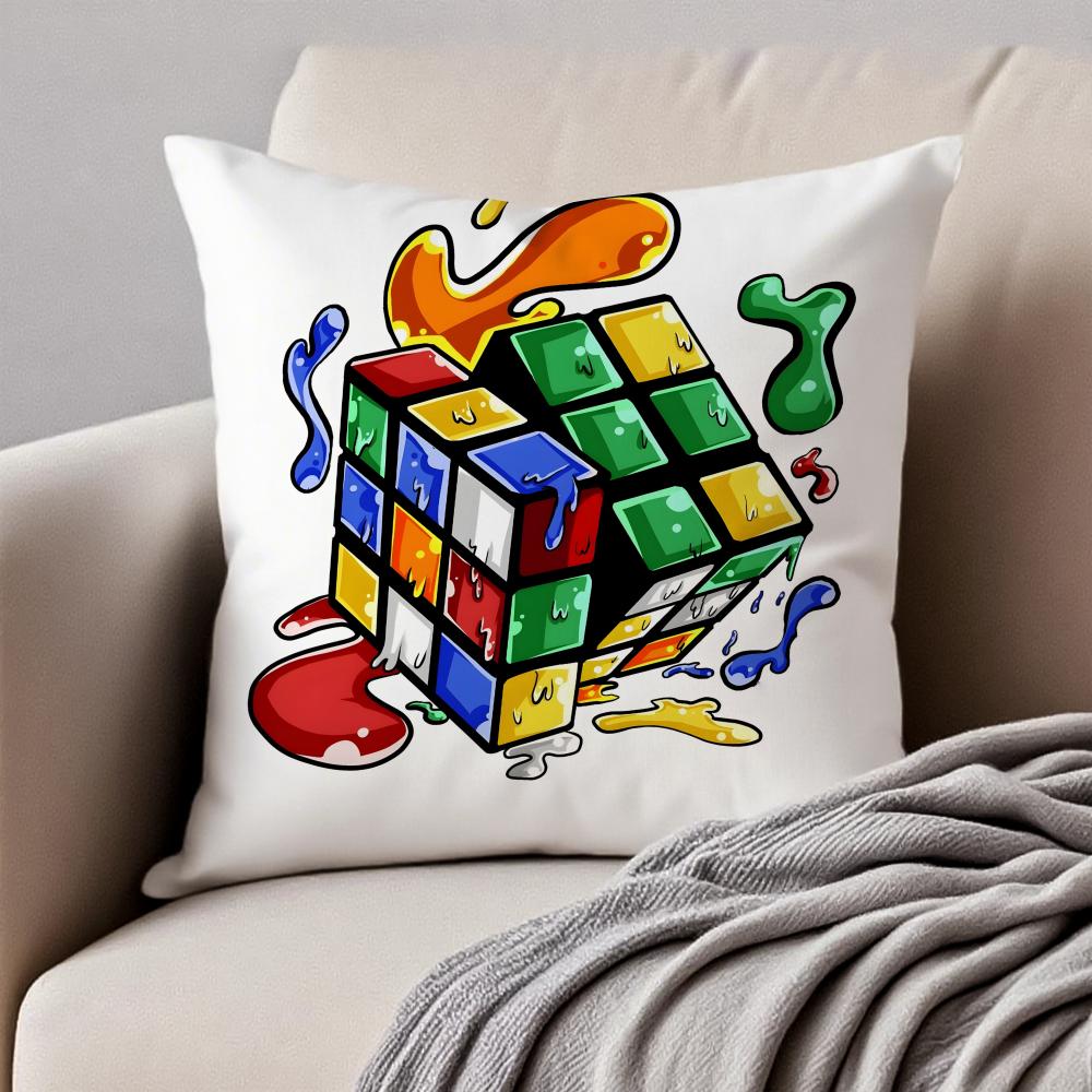 RRubiksES Cube Cushion Cover Pillowcase Antidustmite Invisible Zipper Short Plush Sofa Cushion