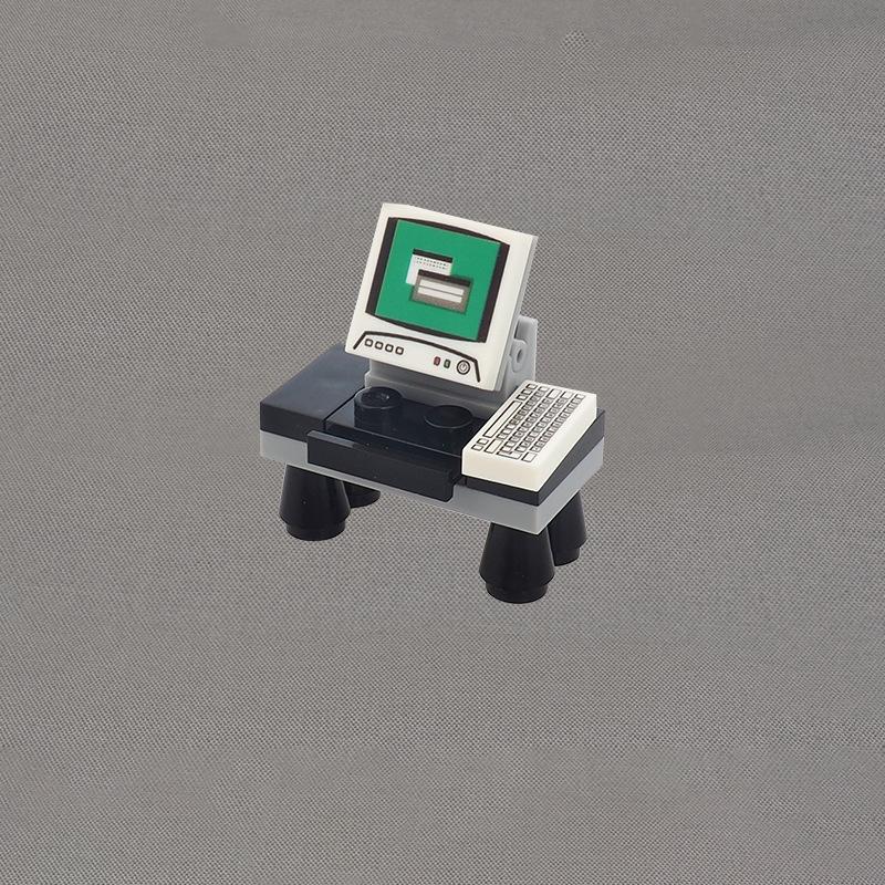 MOC 1 Stück Mini Büro Computertisch Tastatur Bausteine Bausatz Bildschirm Funktioniert Für Kinder Geschenk mit Figuren Steinen Spielzeug