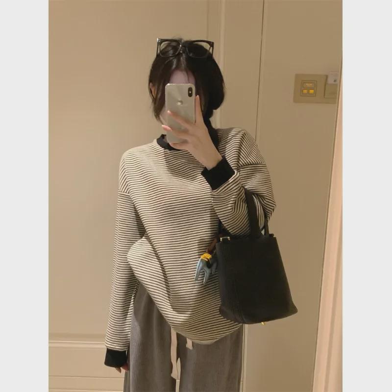 Women's Striped Loose-Fit Pullover Sweater - 2024 Autumn Casual Trend