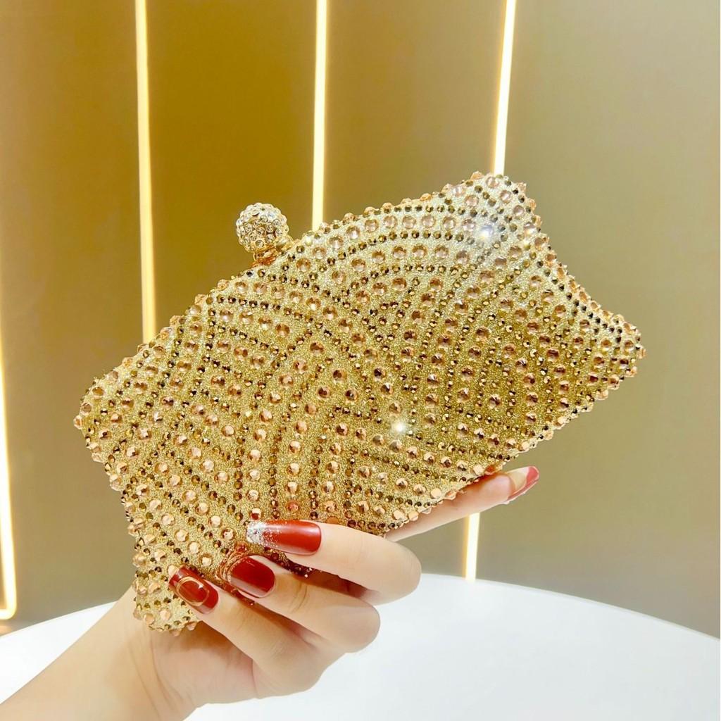 Elegant Polyester Evening Bag With Sparkling Rhinestones And Chain For Formal Events