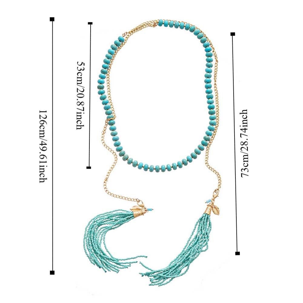 Hanging Neck Bohemian Waist Chain Rice Beads Sweater Chain Portable Long Turquoise Necklace  Girls