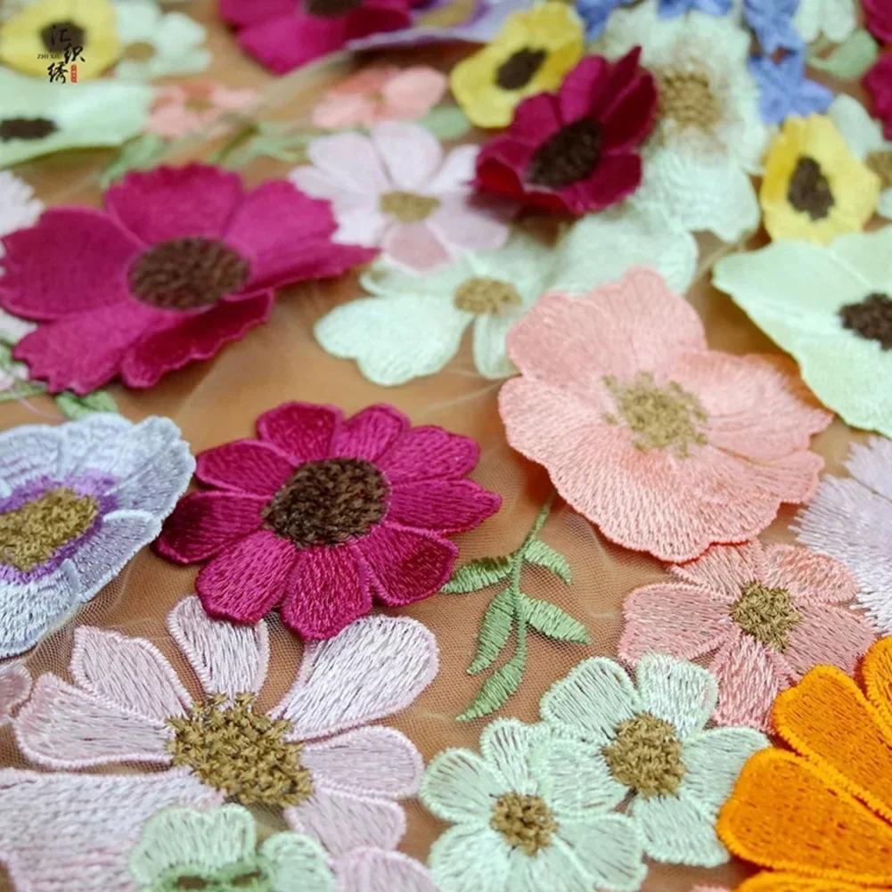 Bestickter Spitzenstoff, Stoff, Netzwerk-Gaze, bestickter Kleidungsstoff zum Nähen, Party, Hochzeitskleid, Frauen, DIY-Tuch