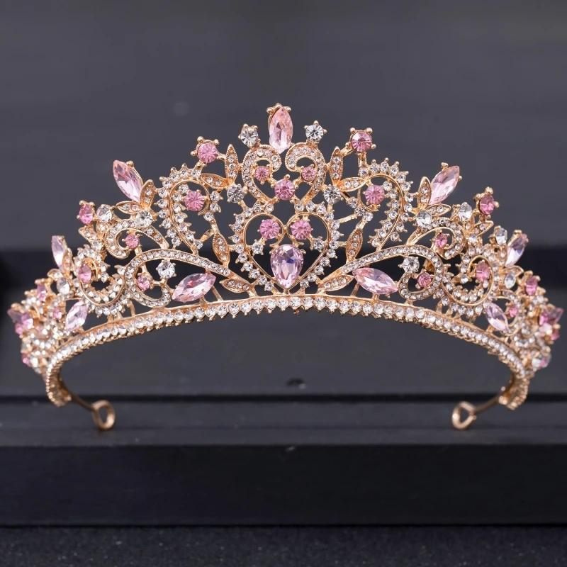 Diademi e Corone in Cristallo Rosa per Donne Sposa Diadema Corona Tiara Rosa Strass Accessori per Capelli da Sposa Gioielli