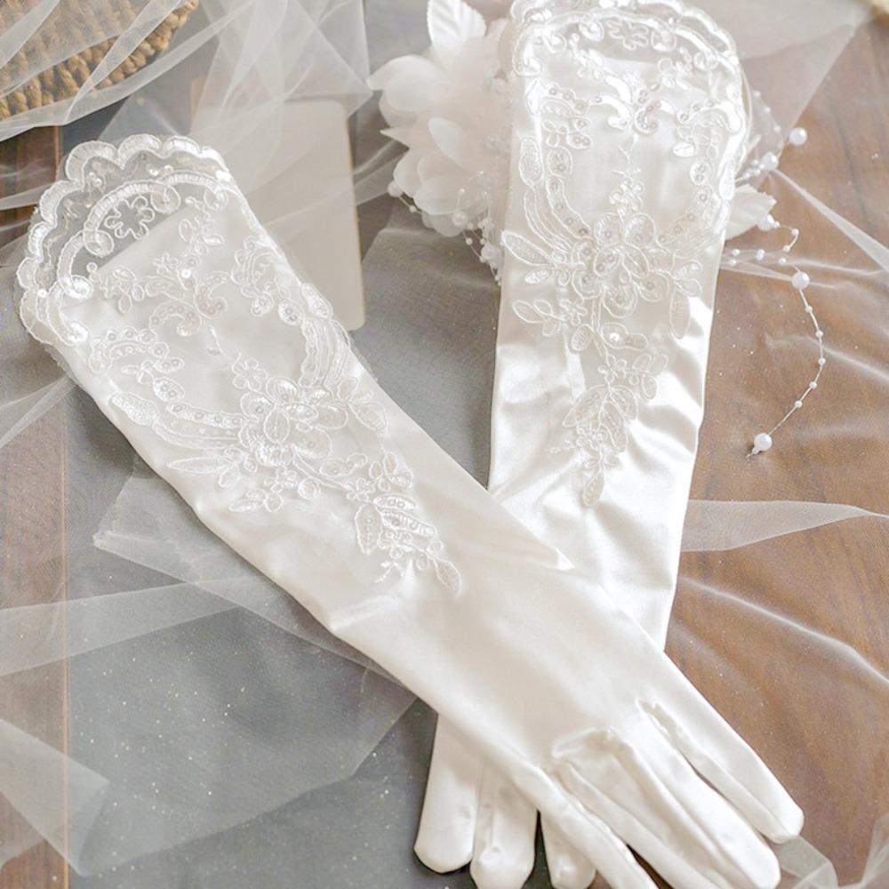Vintage Wedding Bridal Gloves White Long Finger Mittens Fashion Satin Long Gloves  Women