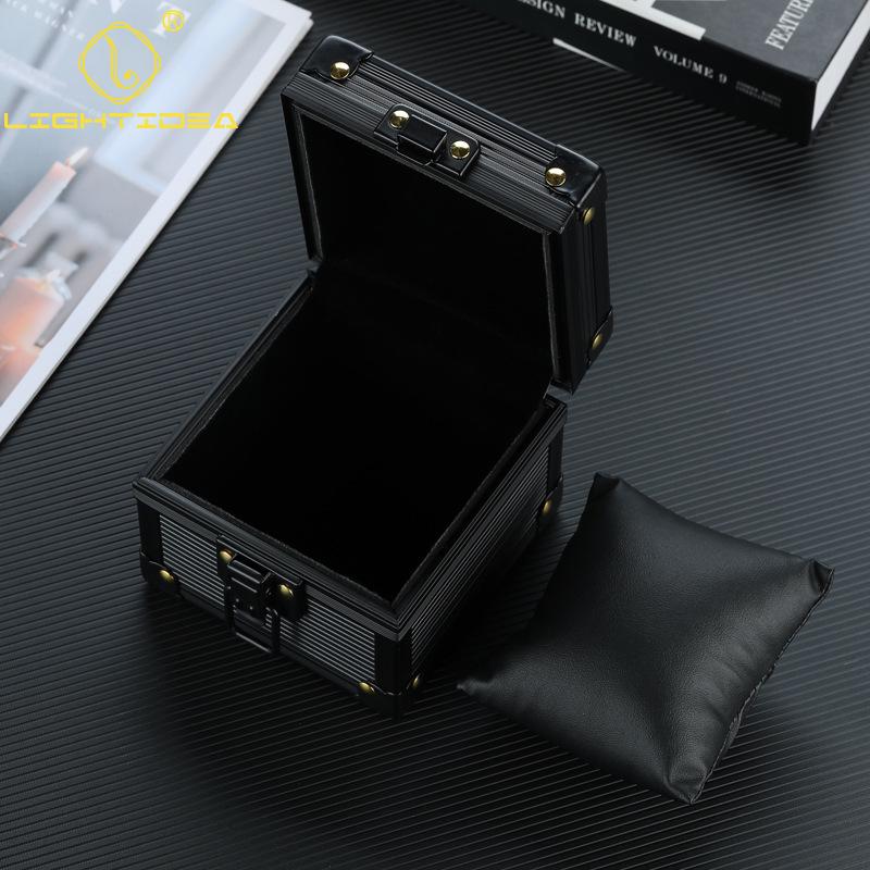 Pure Black & Sky Blue Aluminum Watch Storage Box with Transparent Lid