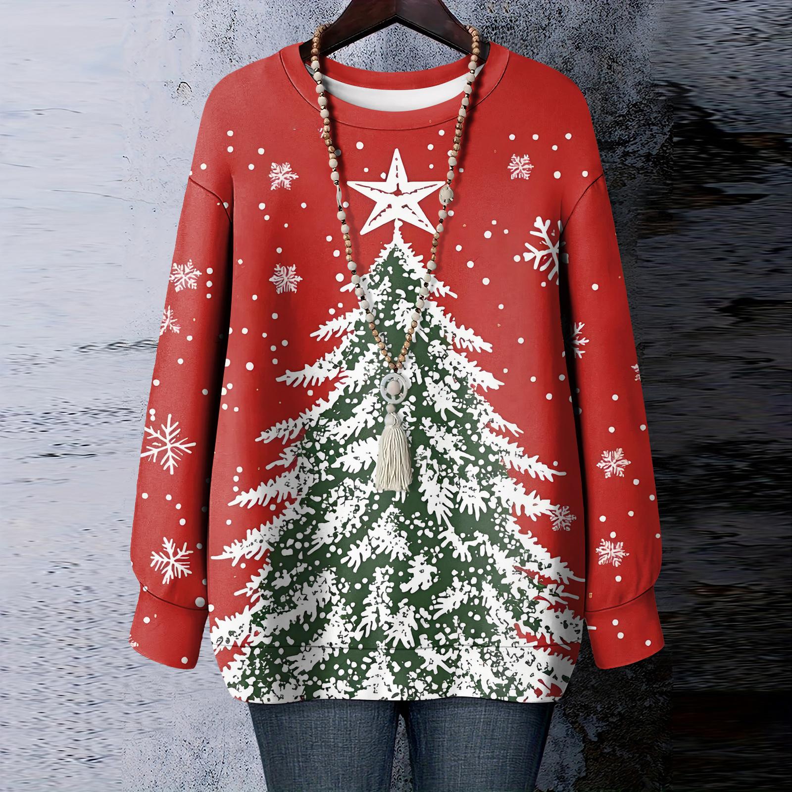 

Женская рождественская футболка с круглым вырезом и длинными рукавами XL белый