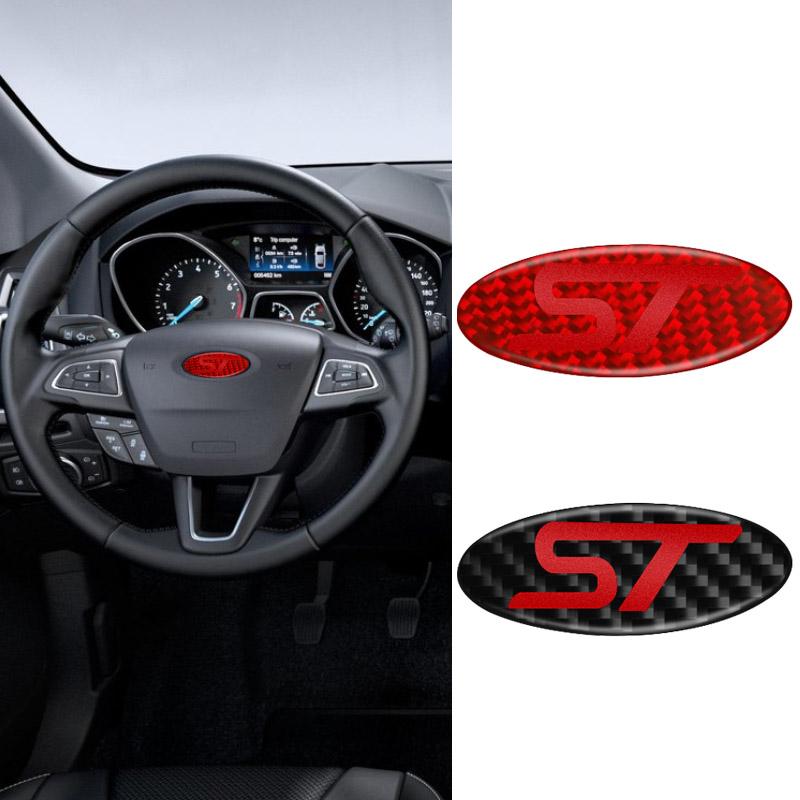 BAZA7 Resin Carbon Fiber Style ST Badge Logo Car Steering Wheel Center Sticker for Ford Focus Mondeo Fiesta Kuga Ranger Fiesta Escort