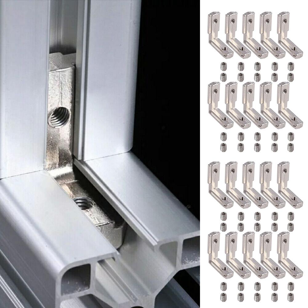 20pcs Corner Brackets Slot Aluminum Profile L-Shape Brackets 90° Inner Connector Eu-2020 Corner Connector Bracket Hardware