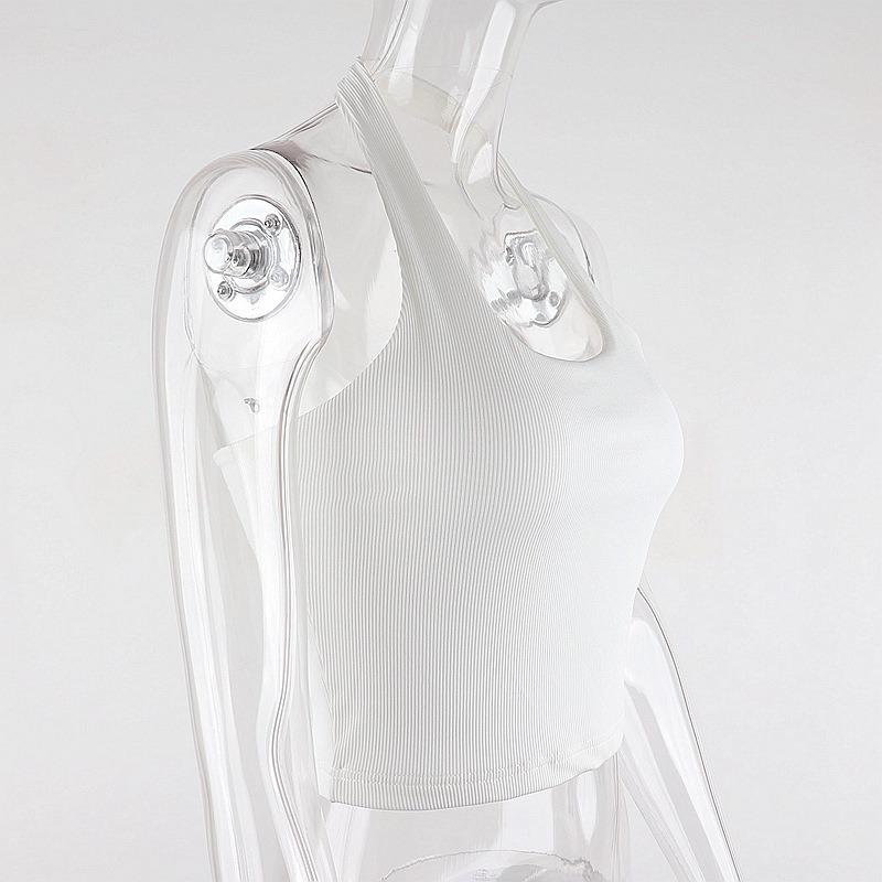 Summer New Sleeveless Sexy Crop Tops Women Halter Backless Slim Fit Base Tank Tops Women Vest Fashion Ribbed Solid Lady Casual Tanks Camis 24683