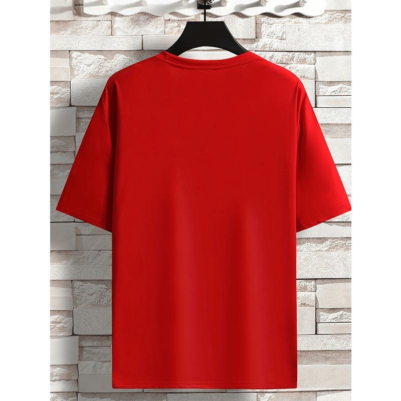 European sizes Boys' Short-Sleeve Hip-Hop Street Style Print T-Shirt with a Black Background, White Text, And Red Stripe Design