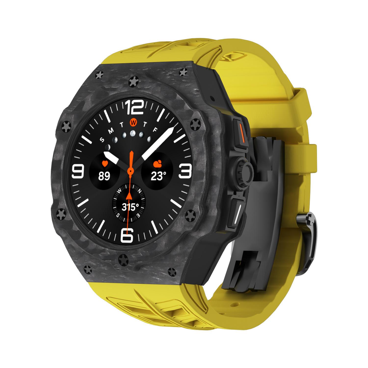 

МУЖСКОЙ Роскошный Комплект Модификации из Углерода для Samsung Galaxy Ultra Watch 47мм Корпус из Углеродного Волокна Резиновый Ремешок GALAXY ULTRA 47 Аксессуар Galaxy Ultra 47mm жёлтый