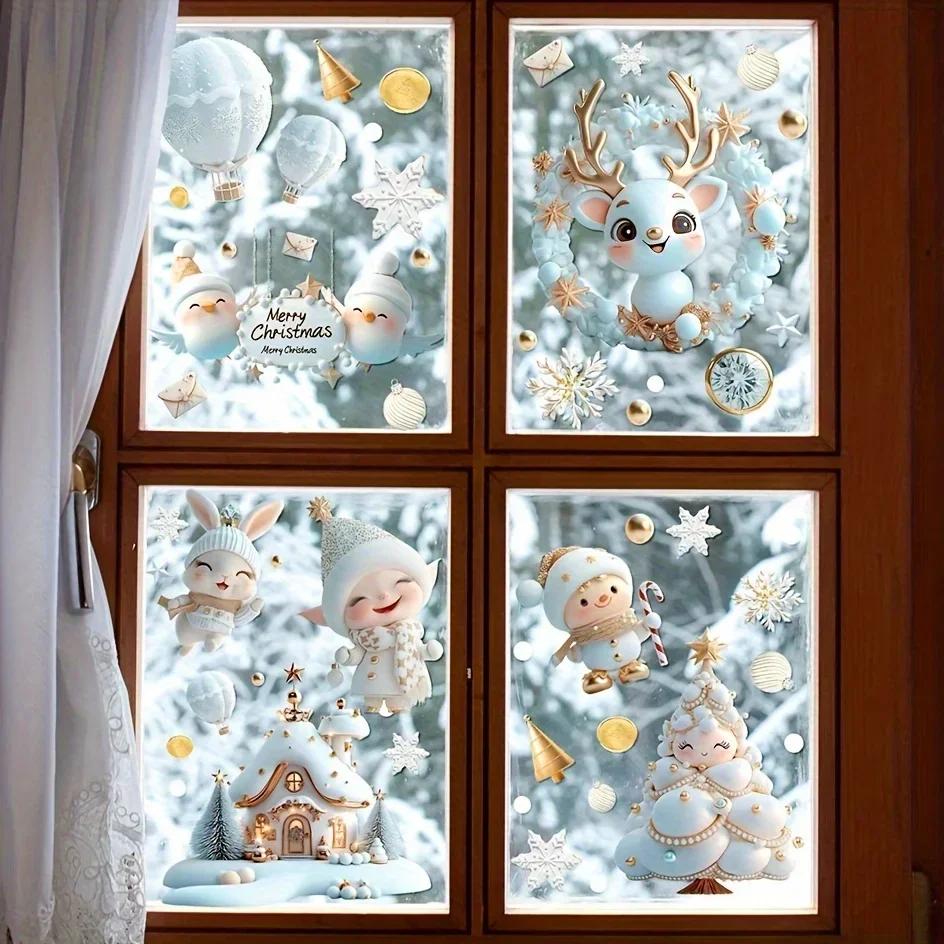 Static Cling Christmas Window Stickers Residue Free Santa Snowman Snowflake Decals for Home and Office Glass Holiday Decor