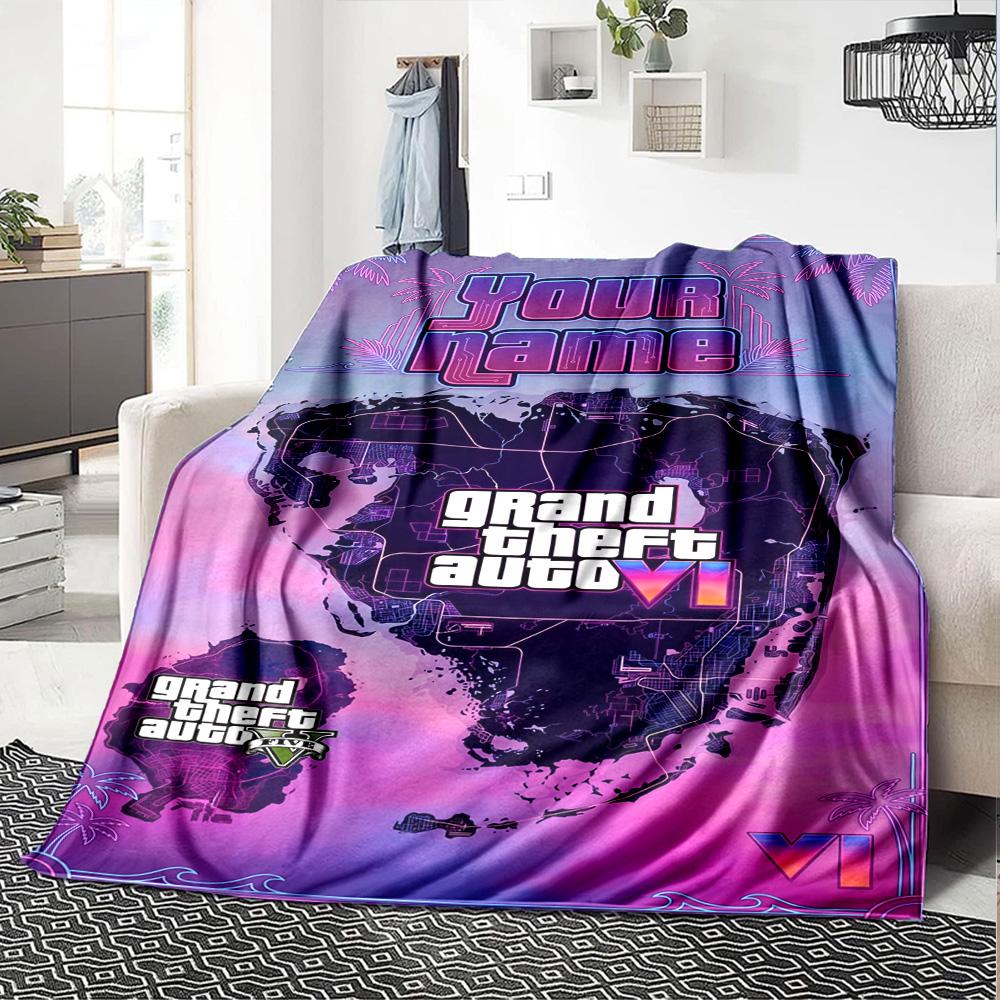 Grand Theft Auto Personalizza il Tuo Nome Coperta Regalo Coperta Personalizzabile Ultra-Morbida Adatta per Soggiorno Soggiorno Sedia da Ufficio Divano