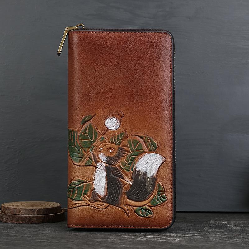 A Genuine Leather Retro Color-erased Wallet with Multiple Compartments and Large Capacity, A Business Clutch Bag