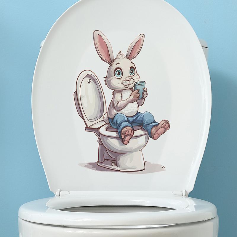 Cartoon Funny Rabbit Toilet Tank Toilet Sticker Home Decoration Wall Sticker Self-Adhesive Decoration Decal Bathroom
