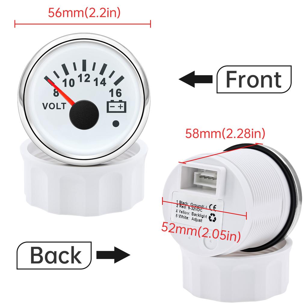 52mm Voltmeter 8-16V 18-32V Voltage Gauge With Alarm Light For Car Marine Boat 7 Color Backlight Volts Meter Waterproof Gauge