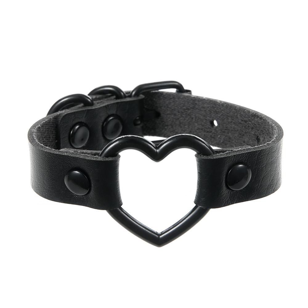 Heart Cat Bat Rock Gothic PU Leather Wrap Bracelet Bangle For Women Men Punk Fashion Hip Hop Harajuku Cat Heart Charm Bracelet