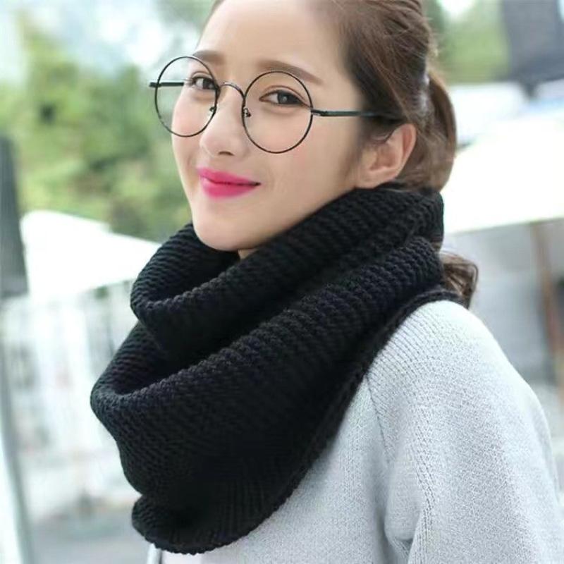 Women s Korean Style Knitted Neck Gaiter - Solid Color Thickened Warm Pullover Neck Warmer,Winter Windproof Scarf чёрный