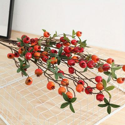 3 Pcs Artificial Plants Pomegranate Branches Stem Plastic Fake Greenery for Home Decor Office Restaurant Wedding Garden Patio Shop Window Room Decor