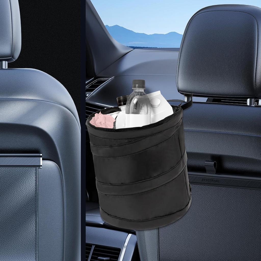 DIVINA VITAE 2Pcs Car Trash Can, Collapsible Trash Bin With Elastic Band, Waterproof Hanging Trash Bag, Pop-Up Car Garbage Can For Garbage Camping