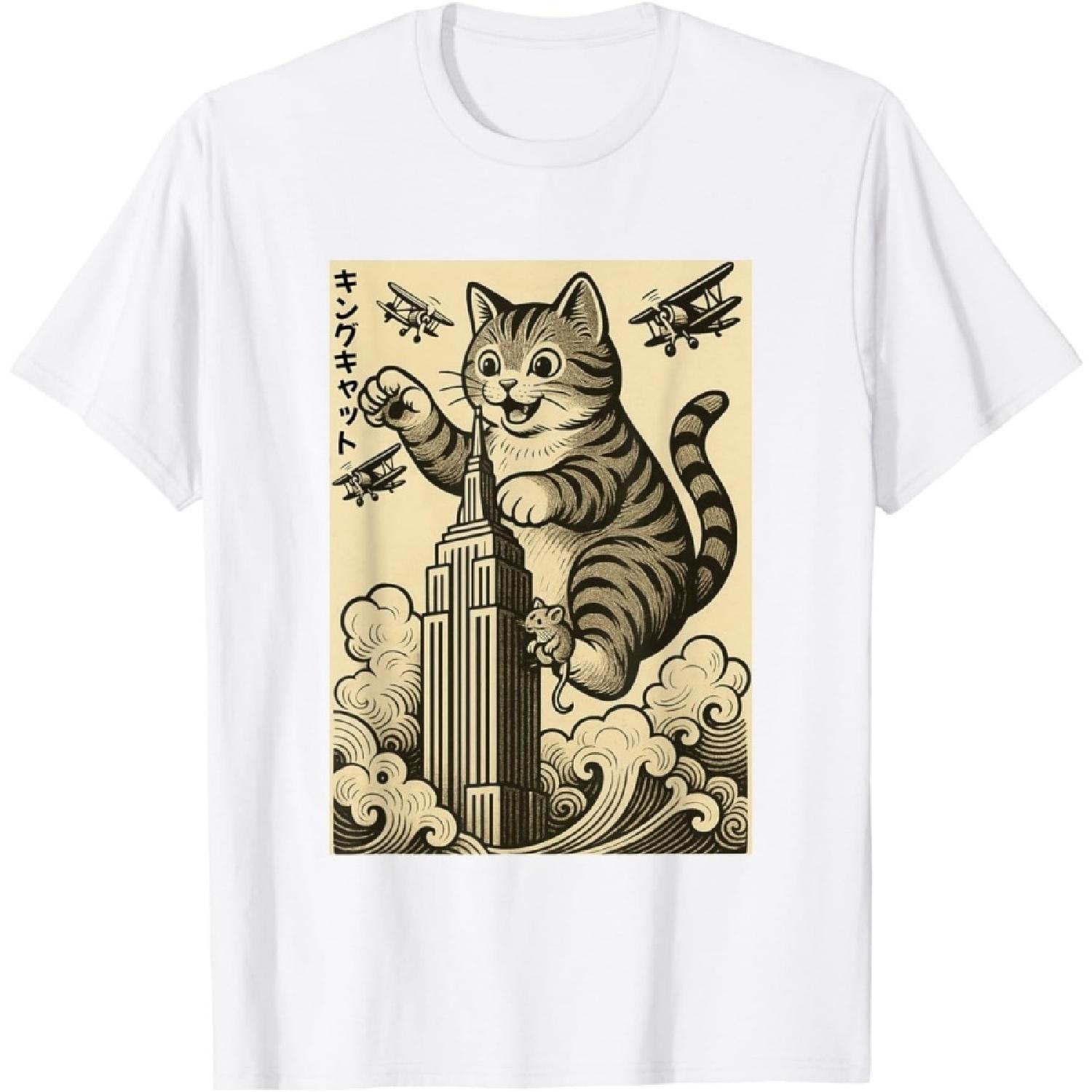 OPWHZVLR Cat Japanese Art Funny Cat Gifts for Men Women T-Shirt XXXXXL белый