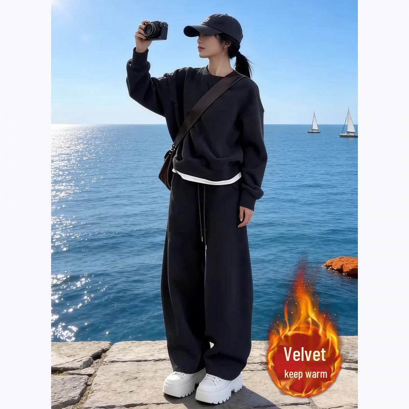 Women's High-End Fleece-Lined Sports Suit - Autumn/Winter Hoodie Two-Piece Set
