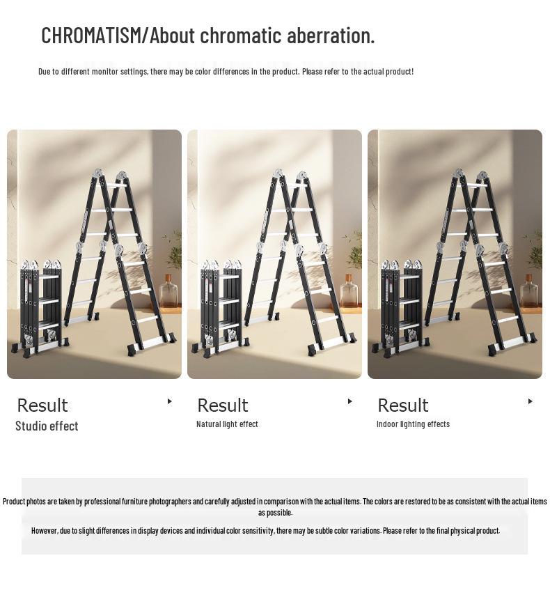 Portable Height-Adjustable Iron-Aluminum A-Frame Ladder with Telescopic Folding Design