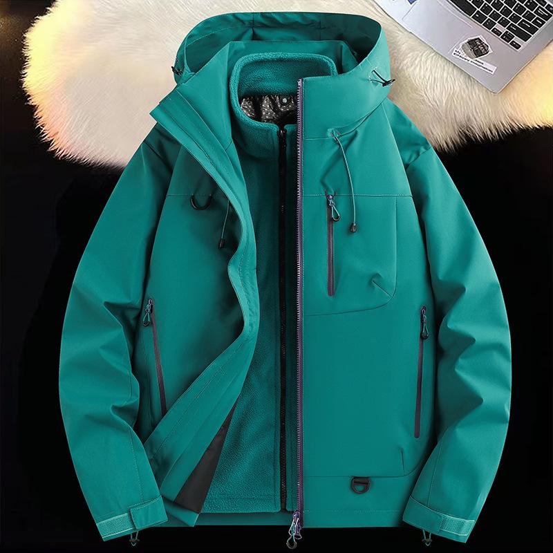 Updated Autumn and Winter Three-in-one Graphene Liner Thickened Outdoor Mountaineering Couple Hooded Work Jacket for Men