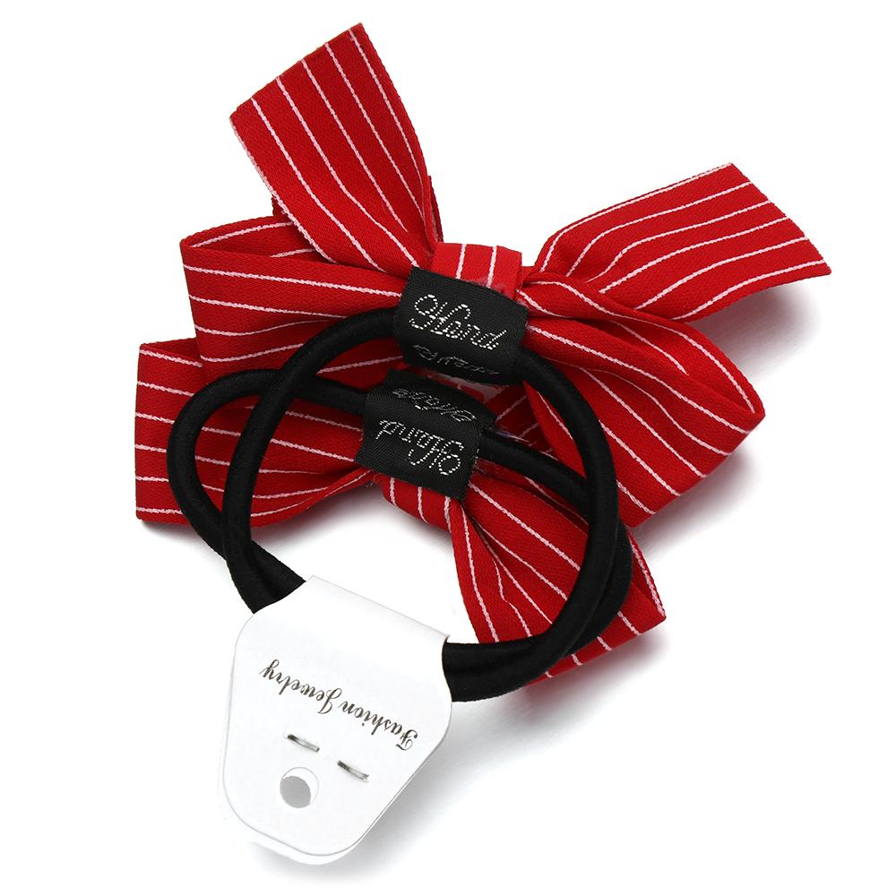 2pcs/set Fashion Wave Point Red Bowknot Head Rope Headwear Double Horsetail Hair Rope