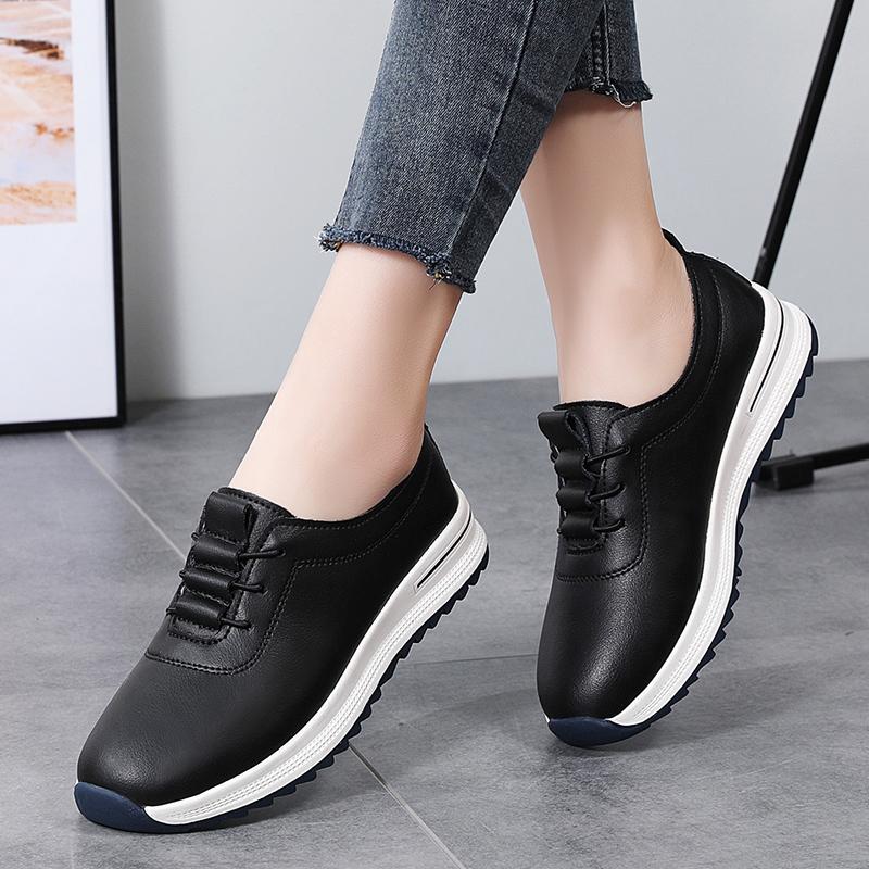 Women Platform Loafers Black Casual Leather Elevator Shoes Thick Sole Height Increase White Sneakers