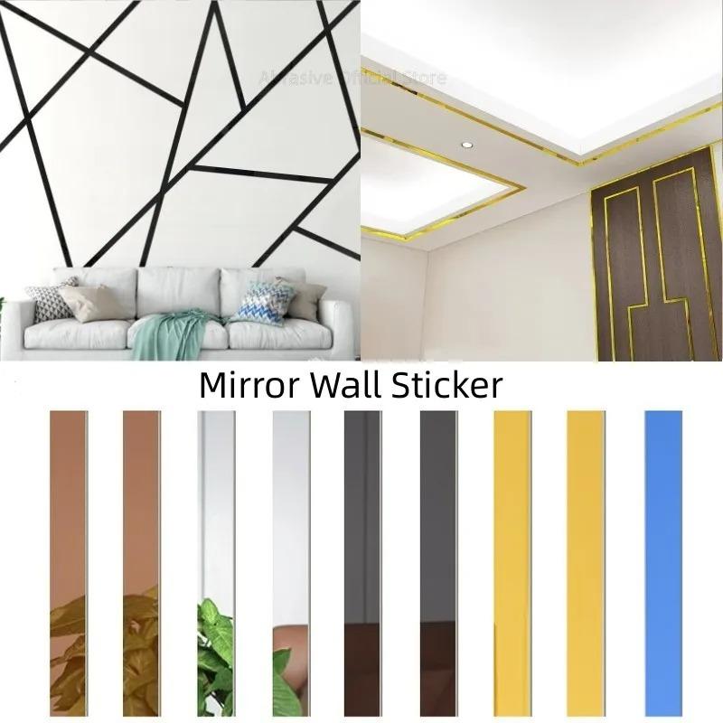 6Pcs 1m Mirror Decor Stickers Self-adhesive Acrylic Art Wall Tile Ceiling Edge 3D Strip Decoration TV Background Wall Sticker