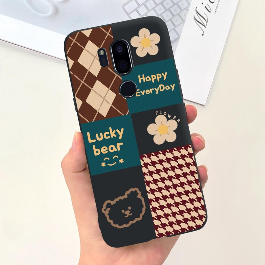 Für LG G7 ThinQ Hülle Silikon Weiche Handyhülle Girly Mode Blume Schwarz TPU Stoßfänger Für LGG7 G 7 ThinQ G710 Hülle Niedliches Muster