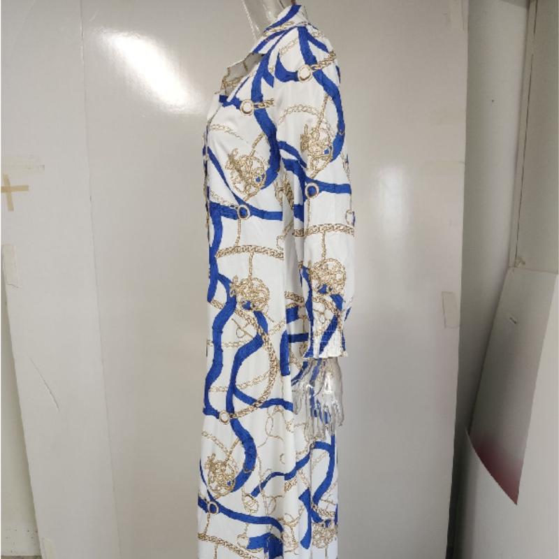 Women's Printed Shirt Dress Long Sleeve Single Breasted Split Hem Maxi Dress For Daily Wear Travel Casual Loose Fit With Button Front