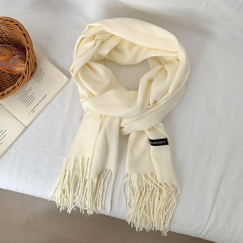 Scarf women's winter high-end sense new imitation cashmere solid color versatile warm fringed shawl scarf