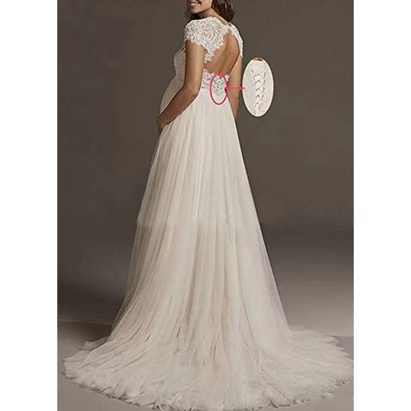 Simple wedding dress European and American Mori pregnant women high waist large size small trailing white wedding dress high sense