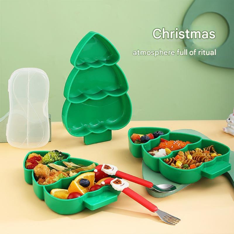 Multiple Compartment Serving Tray Christmas Design Efficient PP Plastic Food Safe Dishwasher Friendly Space Saving