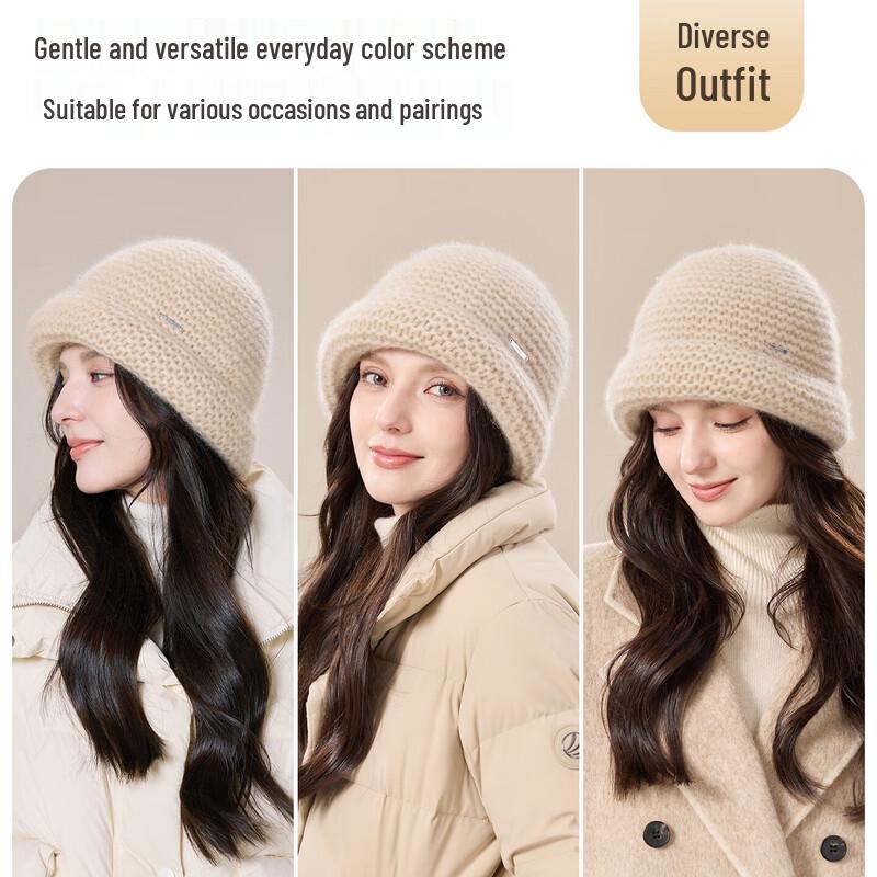 JIUMU Women's Warm Cashmere Blend Knitted Bucket Hat