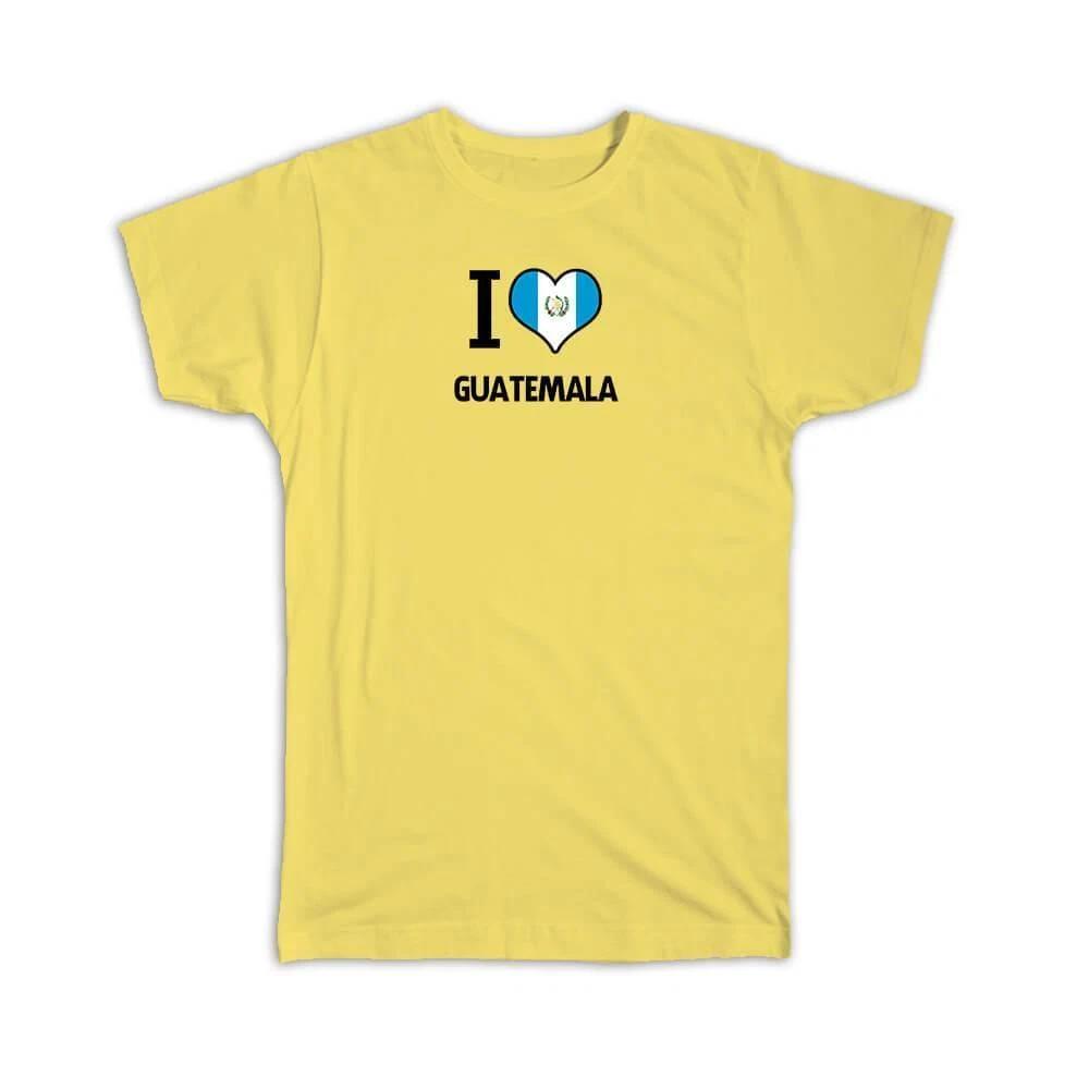 Gift T-Shirt : I Love Guatemala Flag Heart Country Crest Guatemalan Expat L